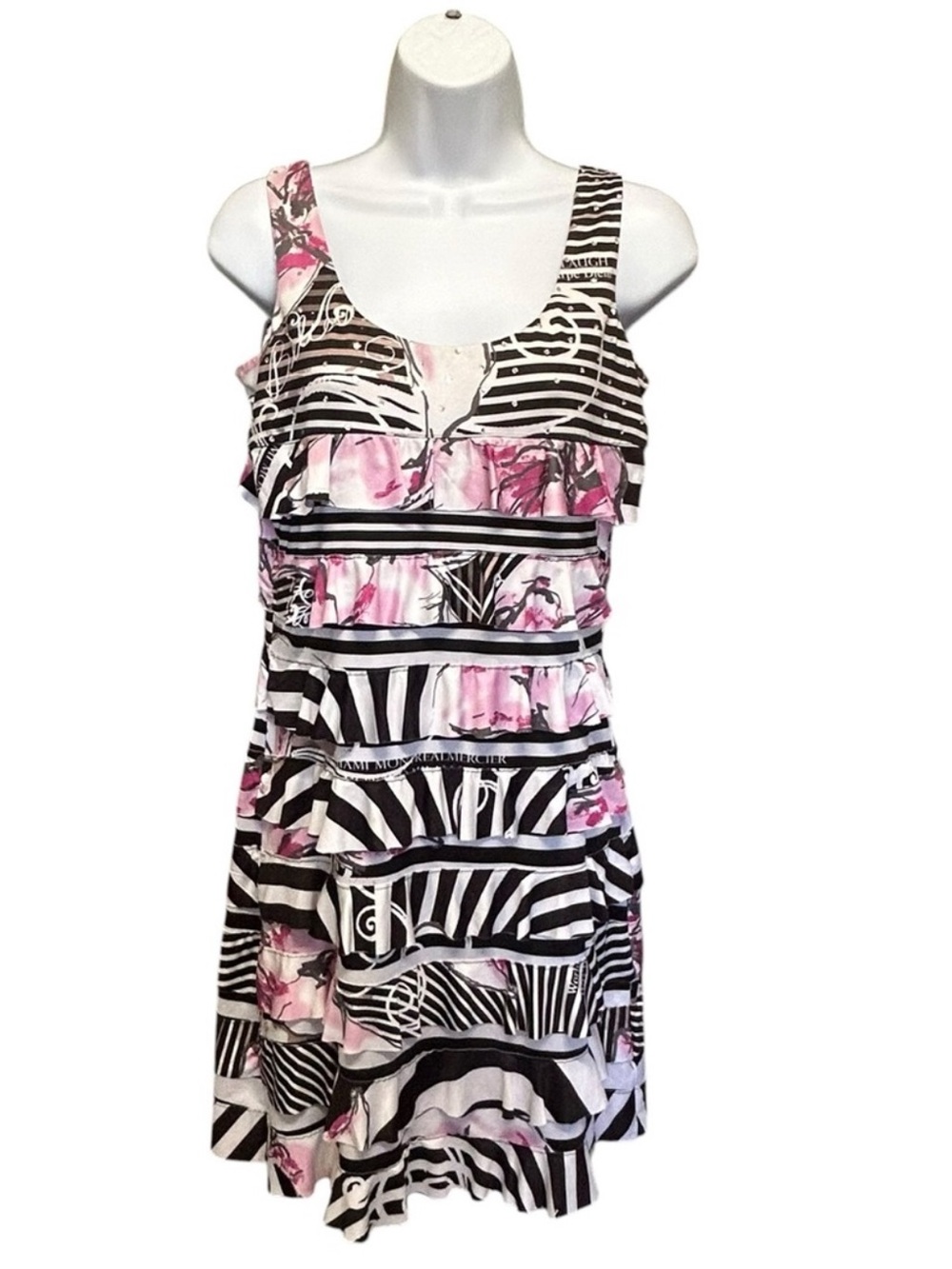 Tango Mango Zebra Floral Ruffle Sleeveless Mini Dress Size S